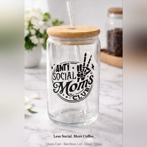 Anti Social Moms Club Glass Jar with Bamboo Lid